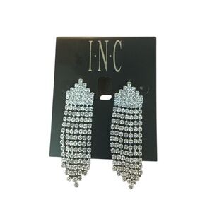 INC International Concepts Rhinestone Fringe Drop Earrings – Silver Statement